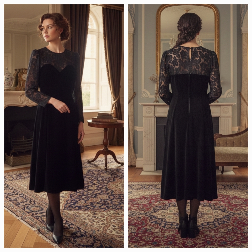 Algo Boutique 11 Old Money Whimsigoth Victorian Burnout Velvet Beaded Midi Dress